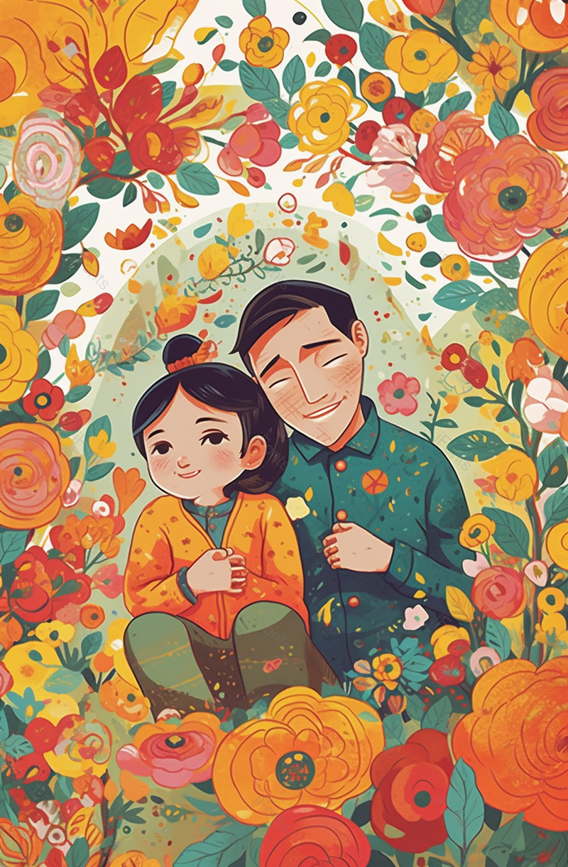 花团锦簇花朵花瓣手绘父女背景图,插画/手绘图,插画/手绘图库,插画/手绘图下载,插画/手绘